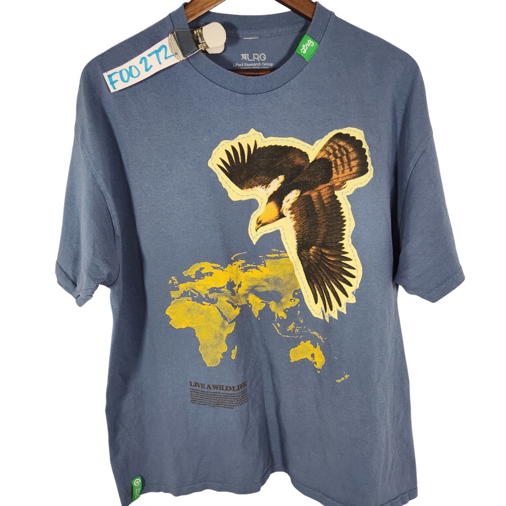 LRG Live A Wild Life Eagle Map Blue T-Shirt Size XL